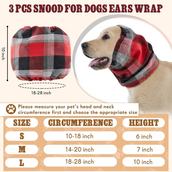 Geyoga Pack of 3 Soothing Earmuffs for Dogs, Tube Scarf for Dog Ears, Red, Black, Checked for Dogs, Noise Protection, Anxiety Relieving Dogs, Earmuffs for Christmas, Bathing and Grooming (S) Geyoga Pack of 3 Soothing Earmuffs for Dogs, Tube Scarf for Dog Ears, Red, Black, Checked for Dogs, Noise Protection, Anxiety Relieving Dogs, Earmuffs for Christmas, Bathing and Grooming (S)