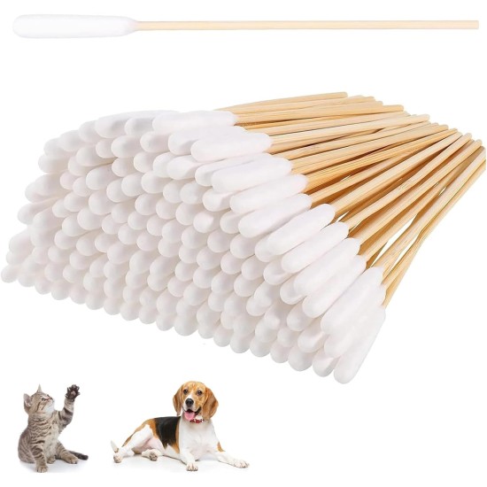 HBYMYDA Pack of 100 Cotton Buds for Dogs, Long Cotton Buds, Ear Cleaner for Pets, Dogs, Ear Cleaning Sticks for Pets, Dogs, Cats (15 cm)