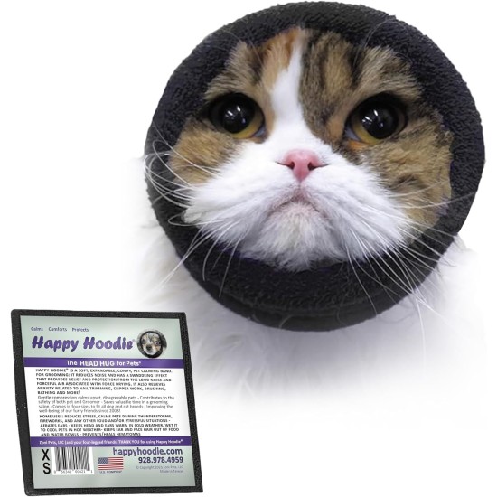 Happy Hoodie The Original Calming Band for Dogs and Cats, Anxiety Relief/Noise Protection, Grooming, Thunder Fireworks (XS, Black) Happy Hoodie The Original Calming Band for Dogs and Cats, Anxiety Relief/Noise Protection, Grooming, Thunder Fireworks (XS, Black)