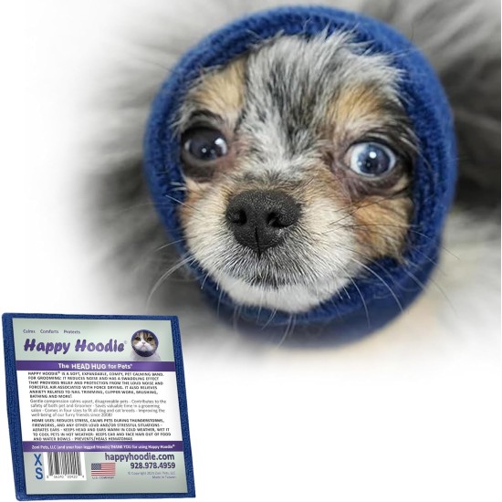 Happy Hoodie The Original Calming Band for Dogs and Cats, Anxiety Relief/Noise Protection, Grooming, Thunder Fireworks (XS, Black) Happy Hoodie The Original Calming Band for Dogs and Cats, Anxiety Relief/Noise Protection, Grooming, Thunder Fireworks (XS, Black)