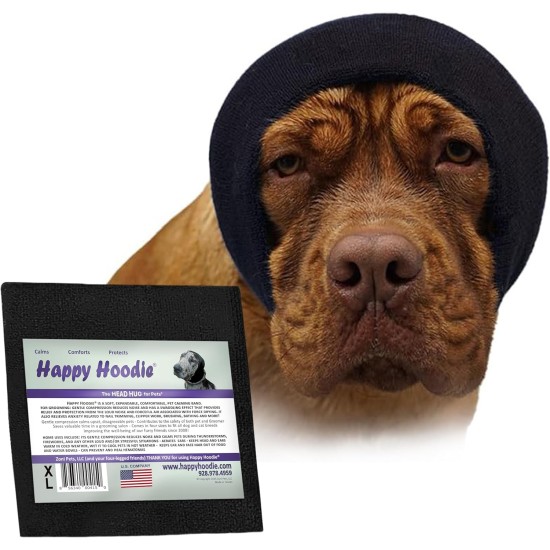 Happy Hoodie The Original Calming Band for Dogs and Cats, Anxiety Relief/Noise Protection, Grooming, Thunder Fireworks (XS, Black) Happy Hoodie The Original Calming Band for Dogs and Cats, Anxiety Relief/Noise Protection, Grooming, Thunder Fireworks (XS, Black)