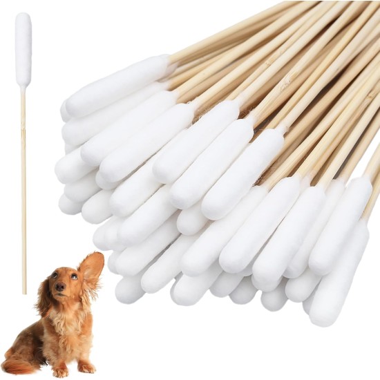 JJPJL Pack of 50 long cotton buds, dog cotton buds, ear cleaner, cotton buds, large, ear cleaning sticks, for pets, dogs, cats, 15 cm