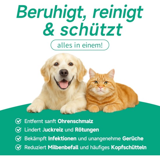 Jubelinn Ohrenreiniger mit Hamamelis für Hunde & Katzen – Bekämpft Ohrmilben & Entzündungen – Lindert Ohrgeruch & Juckreiz – Entfernt Ohrenschmalz – Ohrentropfen-Set mit 16 Ohrenstäbchen (60ml) Jubelinn Ohrenreiniger mit Hamamelis für Hunde & Katzen – Bekämpft Ohrmilben & Entzündungen – Lindert Ohrgeruch & Juckreiz – Entfernt Ohrenschmalz – Ohrentropfen-Set mit 16 Ohrenstäbchen (60ml)