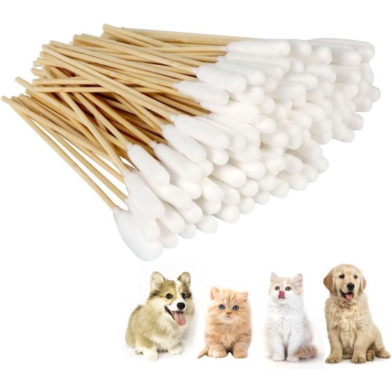 KHDULQ Pack of 100 Cotton Buds for Dogs, Ear Cleaners for Dogs, Mites, Dog Cotton Buds, Long Ear Cleaning Swabs, Ear Cleaning for Pets, Dogs, Cats KHDULQ Pack of 100 Cotton Buds for Dogs, Ear Cleaners for Dogs, Mites, Dog Cotton Buds, Long Ear Cleaning Swabs, Ear Cleaning for Pets, Dogs, Cats