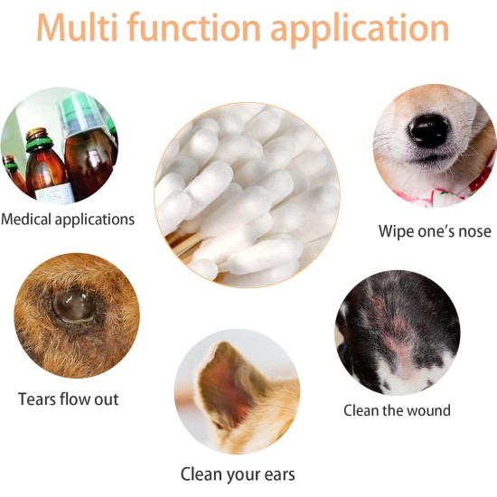 KHDULQ Pack of 100 Cotton Buds for Dogs, Ear Cleaners for Dogs, Mites, Dog Cotton Buds, Long Ear Cleaning Swabs, Ear Cleaning for Pets, Dogs, Cats KHDULQ Pack of 100 Cotton Buds for Dogs, Ear Cleaners for Dogs, Mites, Dog Cotton Buds, Long Ear Cleaning Swabs, Ear Cleaning for Pets, Dogs, Cats