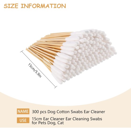 KHIRY Pack of 300 Dog Cotton Buds Ear Cleaner for Pets Ear Cleaning for Dogs, 15 cm Ear Cleaner Ear Cleaning Sticks for Pets Dog, Cat KHIRY Pack of 300 Dog Cotton Buds Ear Cleaner for Pets Ear Cleaning for Dogs, 15 cm Ear Cleaner Ear Cleaning Sticks for Pets Dog, Cat