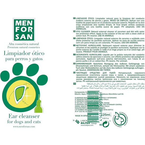 MENFORSAN Ear Cleaner for Dogs and Cats - 125ml Pack of 2 Units Natural Cleaner Alcohol Free Helps Prevent and Fight Pet Otitis Colorless MENFORSAN Ear Cleaner for Dogs and Cats - 125ml Pack of 2 Units Natural Cleaner Alcohol Free Helps Prevent and Fight Pet Otitis Colorless