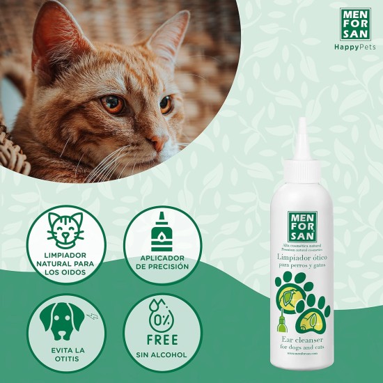 MENFORSAN Ear Cleaner for Dogs and Cats - 125ml Pack of 2 Units Natural Cleaner Alcohol Free Helps Prevent and Fight Pet Otitis Colorless MENFORSAN Ear Cleaner for Dogs and Cats - 125ml Pack of 2 Units Natural Cleaner Alcohol Free Helps Prevent and Fight Pet Otitis Colorless