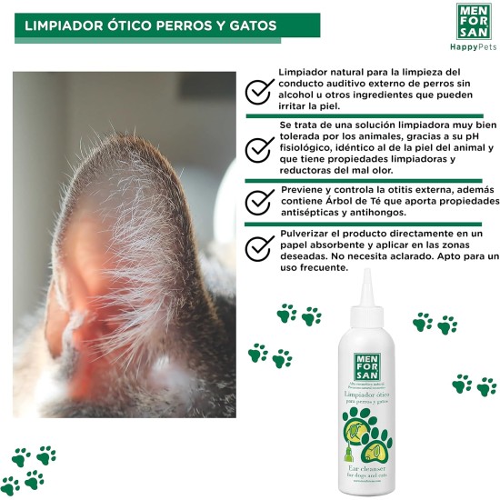 MENFORSAN Ear Cleaner for Dogs and Cats - 125ml Pack of 2 Units Natural Cleaner Alcohol Free Helps Prevent and Fight Pet Otitis Colorless MENFORSAN Ear Cleaner for Dogs and Cats - 125ml Pack of 2 Units Natural Cleaner Alcohol Free Helps Prevent and Fight Pet Otitis Colorless