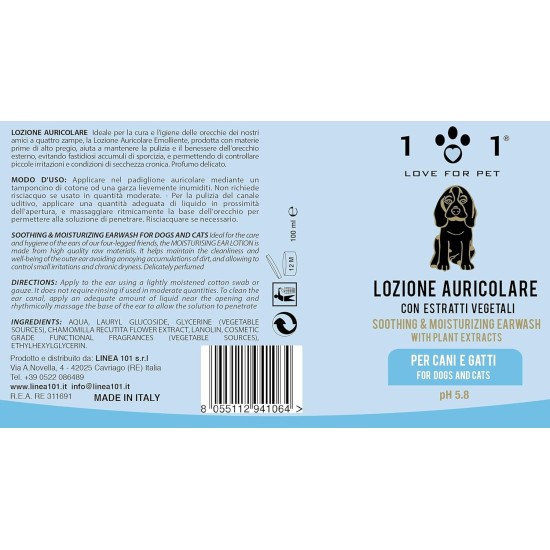Natural and Herbal Ear Cleaner 100 ml for Odours, Blockages, Irritation, Attraction and Scuffs - for Cleaning Dogs and Cats - Line 101 Natural and Herbal Ear Cleaner 100 ml for Odours, Blockages, Irritation, Attraction and Scuffs - for Cleaning Dogs and Cats - Line 101