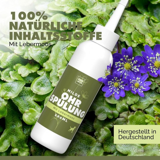 PAW WOW Natural Dog Ear Wash 100 ml Gentle Deep Cleaning & Odour Protection with Liver Moss, Cistus, Marigolds and Black Cumin 100% Natural without Artificial Additives PAW WOW Natural Dog Ear Wash 100 ml Gentle Deep Cleaning & Odour Protection with Liver Moss, Cistus, Marigolds and Black Cumin 100% Natural without Artificial Additives