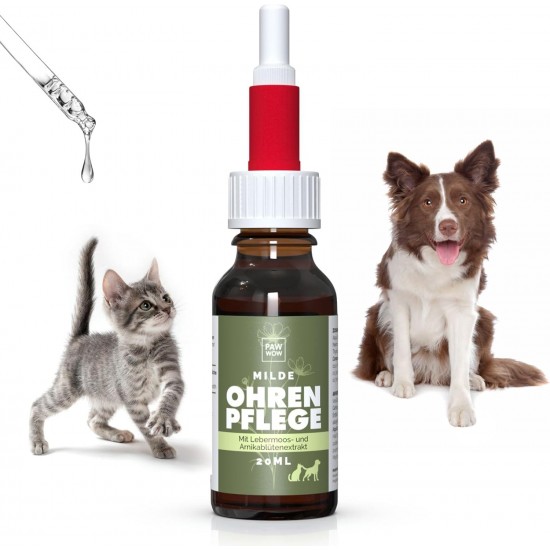 PAW WOW Natural Ear Care 20 ml for Dogs Mild Cleaning & Gentle Care Ear Drops with Liver Moss, Arnica Blossom, Marigold & Neem Oil Without Artificial Additives PAW WOW Natural Ear Care 20 ml for Dogs Mild Cleaning & Gentle Care Ear Drops with Liver Moss, Arnica Blossom, Marigold & Neem Oil Without Artificial Additives