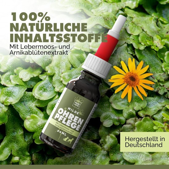PAW WOW Natural Ear Care 20 ml for Dogs Mild Cleaning & Gentle Care Ear Drops with Liver Moss, Arnica Blossom, Marigold & Neem Oil Without Artificial Additives PAW WOW Natural Ear Care 20 ml for Dogs Mild Cleaning & Gentle Care Ear Drops with Liver Moss, Arnica Blossom, Marigold & Neem Oil Without Artificial Additives