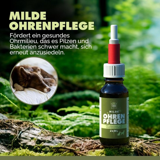 PAW WOW Natural Ear Care 20 ml for Dogs Mild Cleaning & Gentle Care Ear Drops with Liver Moss, Arnica Blossom, Marigold & Neem Oil Without Artificial Additives PAW WOW Natural Ear Care 20 ml for Dogs Mild Cleaning & Gentle Care Ear Drops with Liver Moss, Arnica Blossom, Marigold & Neem Oil Without Artificial Additives