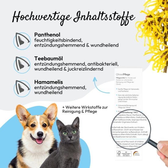 PHA OhrenPflege Drops for Dogs & Cats - Gentle Cleaning & Care of Ears with Tea Tree Oil & Panthenol, Against Itching & Earwax, 100 ml PHA OhrenPflege Drops for Dogs & Cats - Gentle Cleaning & Care of Ears with Tea Tree Oil & Panthenol, Against Itching & Earwax, 100 ml