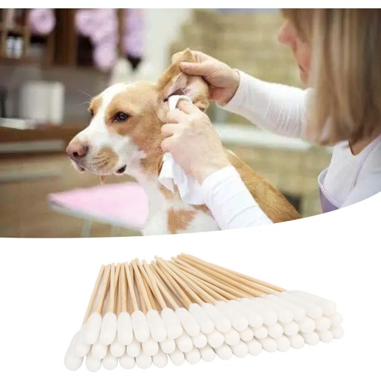 Pack of 100 Cotton Buds for Dogs and Cats, 6 Inch Long Cotton Buds, Pet Extension Cotton Buds for Cleaning Dogs and Cat Ears, Applying Medicine Pack of 100 Cotton Buds for Dogs and Cats, 6 Inch Long Cotton Buds, Pet Extension Cotton Buds for Cleaning Dogs and Cat Ears, Applying Medicine