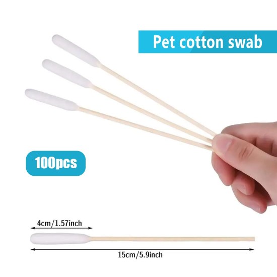 Pack of 100 Ear Cleaner Cotton Buds Long Large for Pets Dog Cat (15 cm) Pack of 100 Ear Cleaner Cotton Buds Long Large for Pets Dog Cat (15 cm)