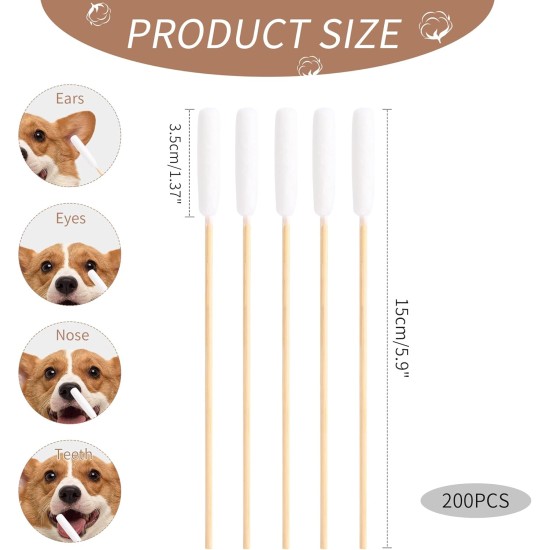 Pack of 200 Hypoallergenic Cotton Buds for Dogs & Cats - 15 cm Ultra Soft Ear Cleaner Sticks with Cotton Tip, Perfect for Sensitive Ears, Pet Care & Professional Veterinarian Hygiene Pack of 200 Hypoallergenic Cotton Buds for Dogs & Cats - 15 cm Ultra Soft Ear Cleaner Sticks with Cotton Tip, Perfect for Sensitive Ears, Pet Care & Professional Veterinarian Hygiene