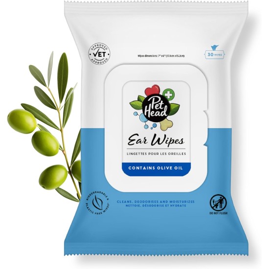 Pet Head Ear Cleaning Wipes | Fragrance Free | Cleans, Deodorises and Moisturises Ears | Helps Remove Wax | Biodegradable, Plant Based and Plastic Free | Pack of 30 Pet Head Ear Cleaning Wipes | Fragrance Free | Cleans, Deodorises and Moisturises Ears | Helps Remove Wax | Biodegradable, Plant Based and Plastic Free | Pack of 30