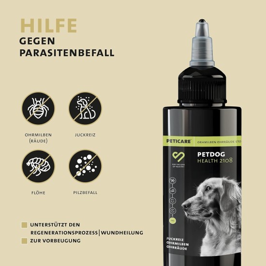 PetDog Health 2108 Anti-Parasite Agent for Dog Ears, Against Ear Mites, Mange Fungi, Relieves Itching and Promotes Regeneration Process, Unique PRS® System for Long Effect PetDog Health 2108 Anti-Parasite Agent for Dog Ears, Against Ear Mites, Mange Fungi, Relieves Itching and Promotes Regeneration Process, Unique PRS® System for Long Effect