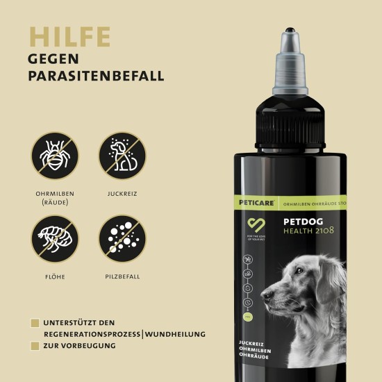 PetDog Health 2108 Anti-Parasite Agent for Dog Ears, Against Ear Mites, Mange Fungi, Relieves Itching and Promotes Regeneration Process, Unique PRS® System for Long Effect PetDog Health 2108 Anti-Parasite Agent for Dog Ears, Against Ear Mites, Mange Fungi, Relieves Itching and Promotes Regeneration Process, Unique PRS® System for Long Effect