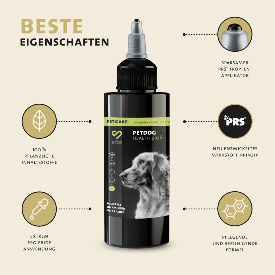 PetDog Health 2108 Anti-Parasite Agent for Dog Ears, Against Ear Mites, Mange Fungi, Relieves Itching and Promotes Regeneration Process, Unique PRS® System for Long Effect PetDog Health 2108 Anti-Parasite Agent for Dog Ears, Against Ear Mites, Mange Fungi, Relieves Itching and Promotes Regeneration Process, Unique PRS® System for Long Effect