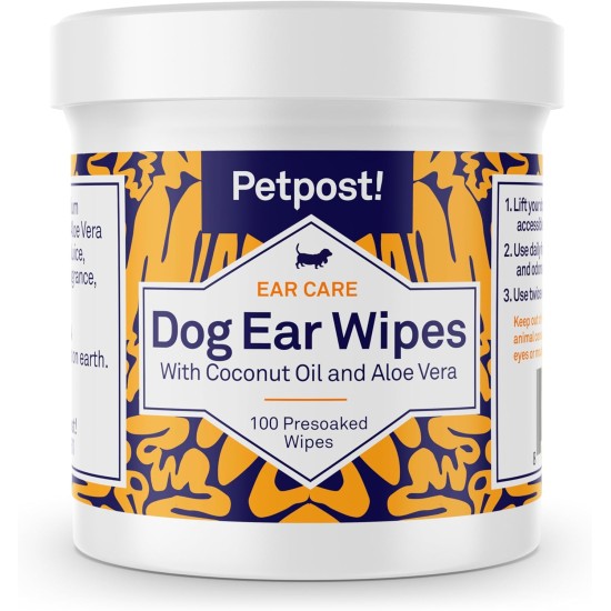 Petpost Ear Cleaner for Dogs - 100 Ultra Soft Cotton Wipes Soaked in Coconut Oil / Aloe Solution - Care for Ear Mites and Ear Infections Petpost Ear Cleaner for Dogs - 100 Ultra Soft Cotton Wipes Soaked in Coconut Oil / Aloe Solution - Care for Ear Mites and Ear Infections