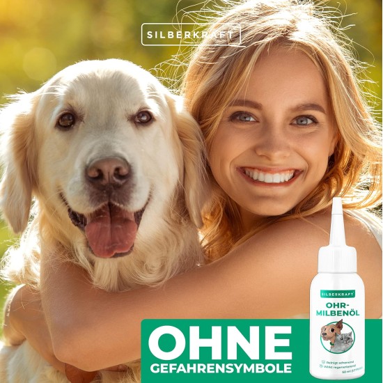Silberkraft Ear Mite Oil 50 ml for Dogs, Cats and Other Pets, Effective Care Agent Against Ear Mites, Ear Caves, Itching, Yeast Fungus and Inflammation on the Ear, Gentle and Gentle Cleaning Silberkraft Ear Mite Oil 50 ml for Dogs, Cats and Other Pets, Effective Care Agent Against Ear Mites, Ear Caves, Itching, Yeast Fungus and Inflammation on the Ear, Gentle and Gentle Cleaning