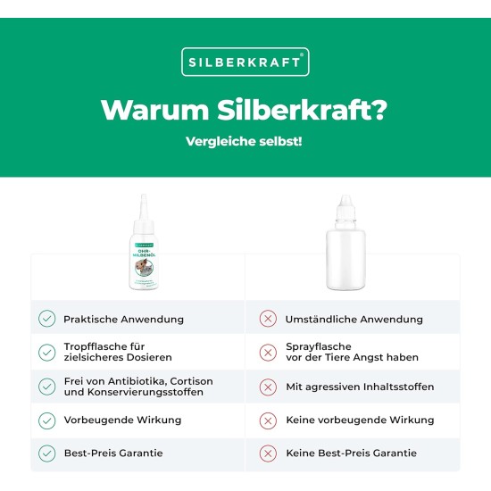 Silberkraft Ear Mite Oil 50 ml for Dogs, Cats and Other Pets, Effective Care Agent Against Ear Mites, Ear Caves, Itching, Yeast Fungus and Inflammation on the Ear, Gentle and Gentle Cleaning Silberkraft Ear Mite Oil 50 ml for Dogs, Cats and Other Pets, Effective Care Agent Against Ear Mites, Ear Caves, Itching, Yeast Fungus and Inflammation on the Ear, Gentle and Gentle Cleaning