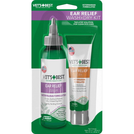 Vets Best Ear Relief Wash and Dry Ear Cleaner Kit for Dogs Vets Best Ear Relief Wash and Dry Ear Cleaner Kit for Dogs