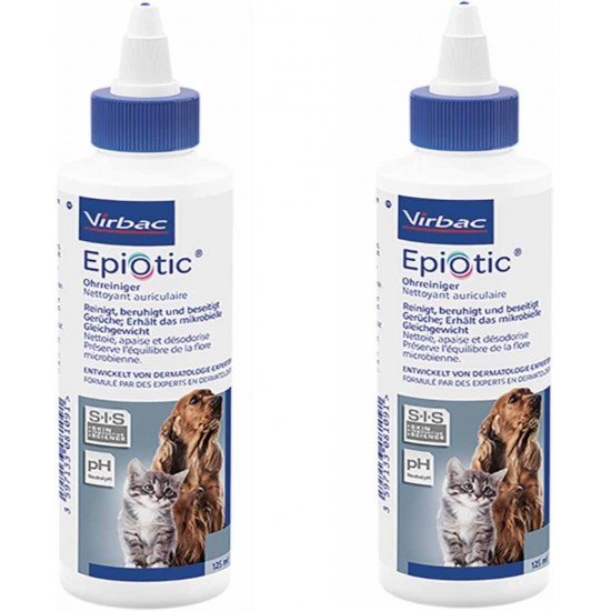 Virbac Epiotic Animal Ear Cleaner for Ear Care - Twin Pack - 2 x 125 ml Virbac Epiotic Animal Ear Cleaner for Ear Care - Twin Pack - 2 x 125 ml