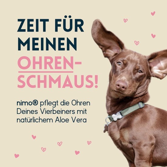 nimo® Ear Cleaner for Dogs, Cats & Pets with Aloe Vera & Panthenol | Gentle Natural Cleaning Against Itching, Infections, Earwax, Inflammation & Discharge | Minimises Head Shaking nimo® Ear Cleaner for Dogs, Cats & Pets with Aloe Vera & Panthenol | Gentle Natural Cleaning Against Itching, Infections, Earwax, Inflammation & Discharge | Minimises Head Shaking