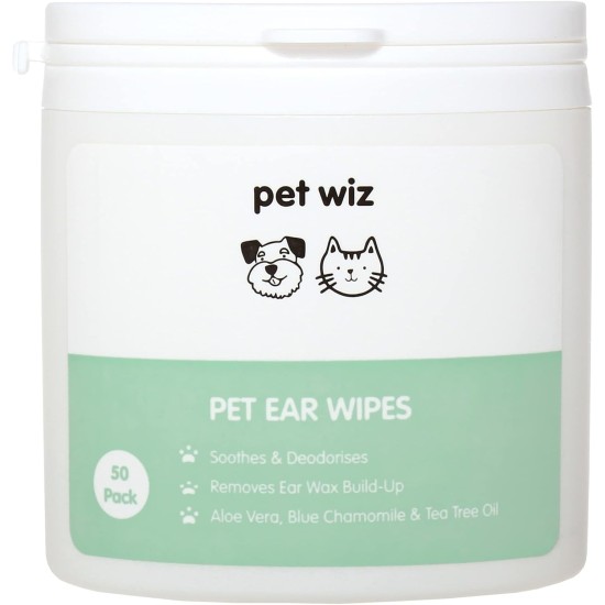 pet wiz Ear Cloths for Dogs & Cats Clean, Soothe & Disinfect with Natural Active Ingredients Aloe Vera, Witch Hazel Tea Tree Oil and Blue Chamomile Extract pet wiz Ear Cloths for Dogs & Cats Clean, Soothe & Disinfect with Natural Active Ingredients Aloe Vera, Witch Hazel Tea Tree Oil and Blue Chamomile Extract