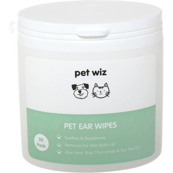 pet wiz Ear Cloths for Dogs & Cats Clean, Soothe & Disinfect with Natural Active Ingredients Aloe Vera, Witch Hazel Tea Tree Oil and Blue Chamomile Extract pet wiz Ear Cloths for Dogs & Cats Clean, Soothe & Disinfect with Natural Active Ingredients Aloe Vera, Witch Hazel Tea Tree Oil and Blue Chamomile Extract