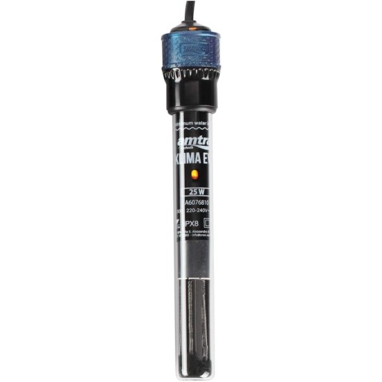 Amtra Klima EVO Automatic Heater for Aquariums up to 25 Litres, Adjustable from 18 to 34 Degrees, Unbreakable Quartz Tube, with Suction Cups, Power 25 W Amtra Klima EVO Automatic Heater for Aquariums up to 25 Litres, Adjustable from 18 to 34 Degrees, Unbreakable Quartz Tube, with Suction Cups, Power 25 W