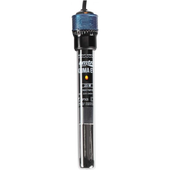 Amtra Klima EVO Automatic Heater for Aquariums up to 25 Litres, Adjustable from 18 to 34 Degrees, Unbreakable Quartz Tube, with Suction Cups, Power 25 W Amtra Klima EVO Automatic Heater for Aquariums up to 25 Litres, Adjustable from 18 to 34 Degrees, Unbreakable Quartz Tube, with Suction Cups, Power 25 W