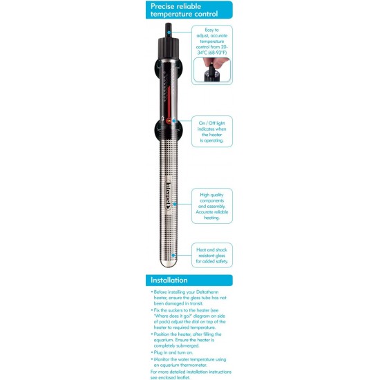 Interpet Deltatherm Aquarium Heater, Suitable for Heating Tropical Aquariums, 200 Watt Model, Suitable for Aquariums up to 200 Litres Interpet Deltatherm Aquarium Heater, Suitable for Heating Tropical Aquariums, 200 Watt Model, Suitable for Aquariums up to 200 Litres