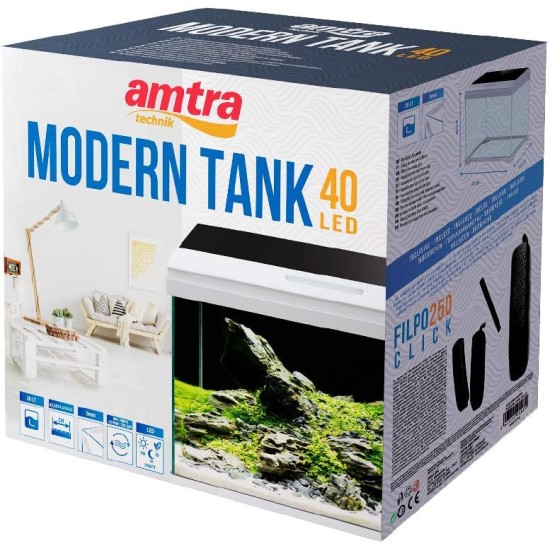 Amtra Modern Tank 40 LED Aquarium Complete with LED Lighting and Internal Filter / cm 42.5 x 23.5 x 36.5 / 28 Litres Amtra Modern Tank 40 LED Aquarium Complete with LED Lighting and Internal Filter / cm 42.5 x 23.5 x 36.5 / 28 Litres