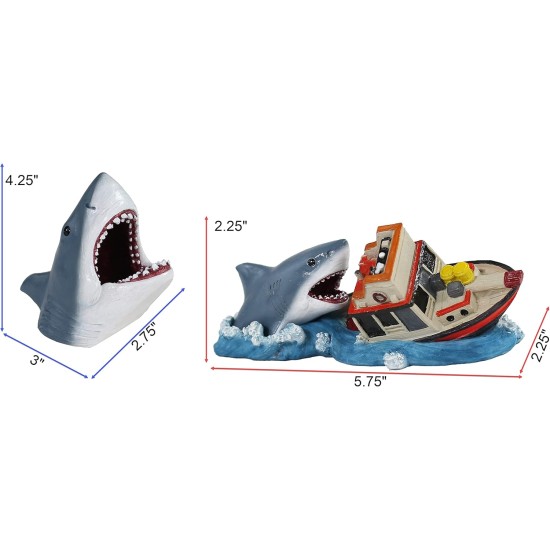 Penn-Plax Jaws Officially Licensed 2 Piece Aquarium Ornament Set - Includes Boat Attack and Shark Swimming - Small Penn-Plax Jaws Officially Licensed 2 Piece Aquarium Ornament Set - Includes Boat Attack and Shark Swimming - Small
