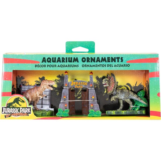 Penn-Plax Jurassic Park Officially Licensed 3 Piece Aquarium Ornament Set - Includes T-Rex Parking Gate and Dilophosaurus Decorations - Small Penn-Plax Jurassic Park Officially Licensed 3 Piece Aquarium Ornament Set - Includes T-Rex Parking Gate and Dilophosaurus Decorations - Small