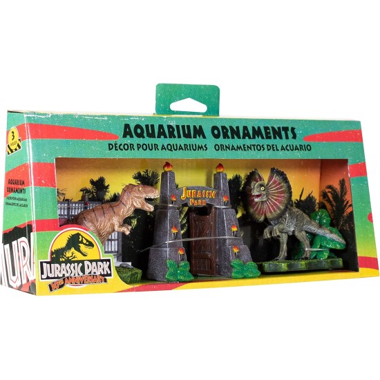 Penn-Plax Jurassic Park Officially Licensed 3 Piece Aquarium Ornament Set - Includes T-Rex Parking Gate and Dilophosaurus Decorations - Small Penn-Plax Jurassic Park Officially Licensed 3 Piece Aquarium Ornament Set - Includes T-Rex Parking Gate and Dilophosaurus Decorations - Small