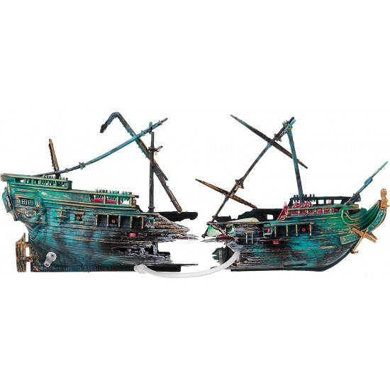 Penn-Plax Shipwreck Aquarium Decoration Ornament with Moving Masts, Lifeboat, and Bubble Action Penn-Plax Shipwreck Aquarium Decoration Ornament with Moving Masts, Lifeboat, and Bubble Action