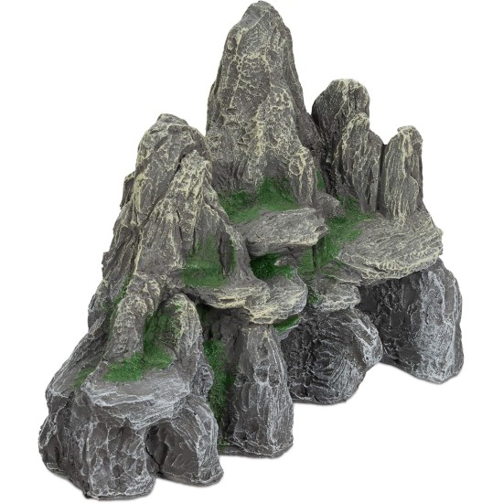 Relaxdays Aquarium Decoration, Rock with Caves, Furnishing Accessories for Aquarium and Terrarium, Standing, 21 cm High, Grey/Green Relaxdays Aquarium Decoration, Rock with Caves, Furnishing Accessories for Aquarium and Terrarium, Standing, 21 cm High, Grey/Green