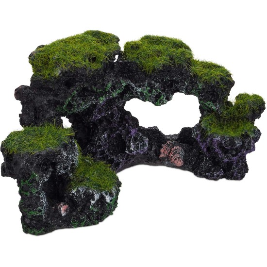 Relaxdays Aquarium Decoration Stone, Natural Look, Decorative, Hiding Place, Rock Cave, Aquarium Accessories, H x W 8.5 x 17 cm, Black/Green Relaxdays Aquarium Decoration Stone, Natural Look, Decorative, Hiding Place, Rock Cave, Aquarium Accessories, H x W 8.5 x 17 cm, Black/Green