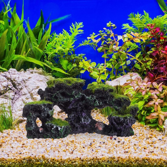 Relaxdays Aquarium Decoration Stone, Natural Look, Decorative, Hiding Place, Rock Cave, Aquarium Accessories, H x W 8.5 x 17 cm, Black/Green Relaxdays Aquarium Decoration Stone, Natural Look, Decorative, Hiding Place, Rock Cave, Aquarium Accessories, H x W 8.5 x 17 cm, Black/Green