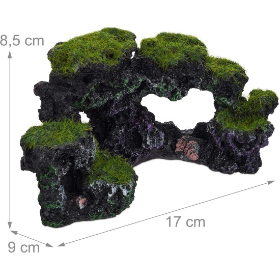 Relaxdays Aquarium Decoration Stone, Natural Look, Decorative, Hiding Place, Rock Cave, Aquarium Accessories, H x W 8.5 x 17 cm, Black/Green Relaxdays Aquarium Decoration Stone, Natural Look, Decorative, Hiding Place, Rock Cave, Aquarium Accessories, H x W 8.5 x 17 cm, Black/Green