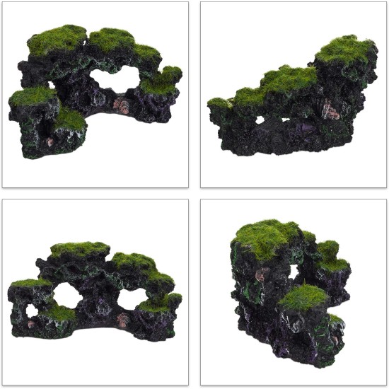 Relaxdays Aquarium Decoration Stone, Natural Look, Decorative, Hiding Place, Rock Cave, Aquarium Accessories, H x W 8.5 x 17 cm, Black/Green Relaxdays Aquarium Decoration Stone, Natural Look, Decorative, Hiding Place, Rock Cave, Aquarium Accessories, H x W 8.5 x 17 cm, Black/Green