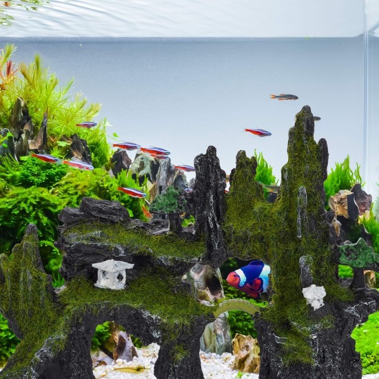 Relaxdays Aquarium Decorative Rocks, Natural Look, Japanese Decoration, Hiding Place, Aquarium Accessories, 17 x 23.5 cm, Black/Green Relaxdays Aquarium Decorative Rocks, Natural Look, Japanese Decoration, Hiding Place, Aquarium Accessories, 17 x 23.5 cm, Black/Green