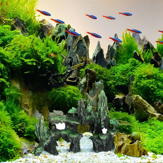 Relaxdays Decorative Hiding Place for Fish & Shrimp (HxWxD): 16.5 x 22 x 8 cm, Aquarium Rocks, Anthracite/Green Relaxdays Decorative Hiding Place for Fish & Shrimp (HxWxD): 16.5 x 22 x 8 cm, Aquarium Rocks, Anthracite/Green
