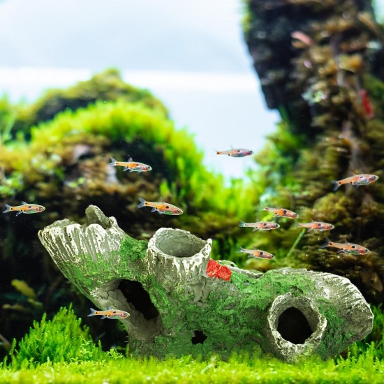 Relaxdays Decorative Tree Trunk Hiding Place for Fish & Shrimp H x W x D: 6.5 x 15 x 10 cm Aquarium Cave Grey/Green Relaxdays Decorative Tree Trunk Hiding Place for Fish & Shrimp H x W x D: 6.5 x 15 x 10 cm Aquarium Cave Grey/Green